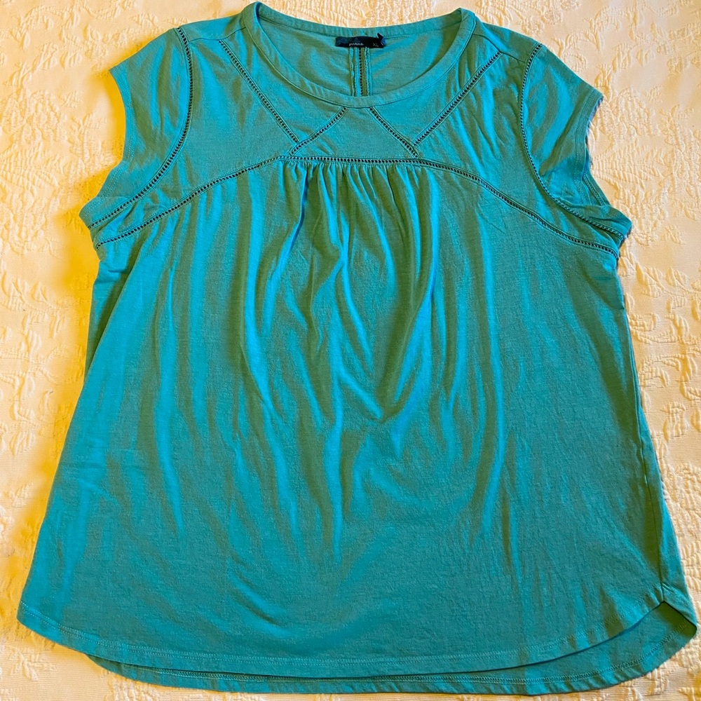 Prana Cap Sleeve Crochet Detailed Tee